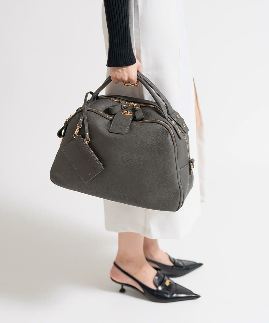 本革 ボストンバッグ ショルダーバッグ Loche ロシェ 第8世代 改良版 ゾウグレー