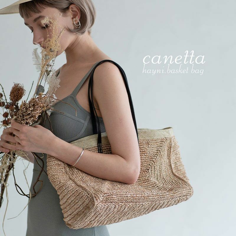  かごバッグ ショルダーバッグ 　ラフィア天然素材×本牛革 Canetta カネッタMサイズ 