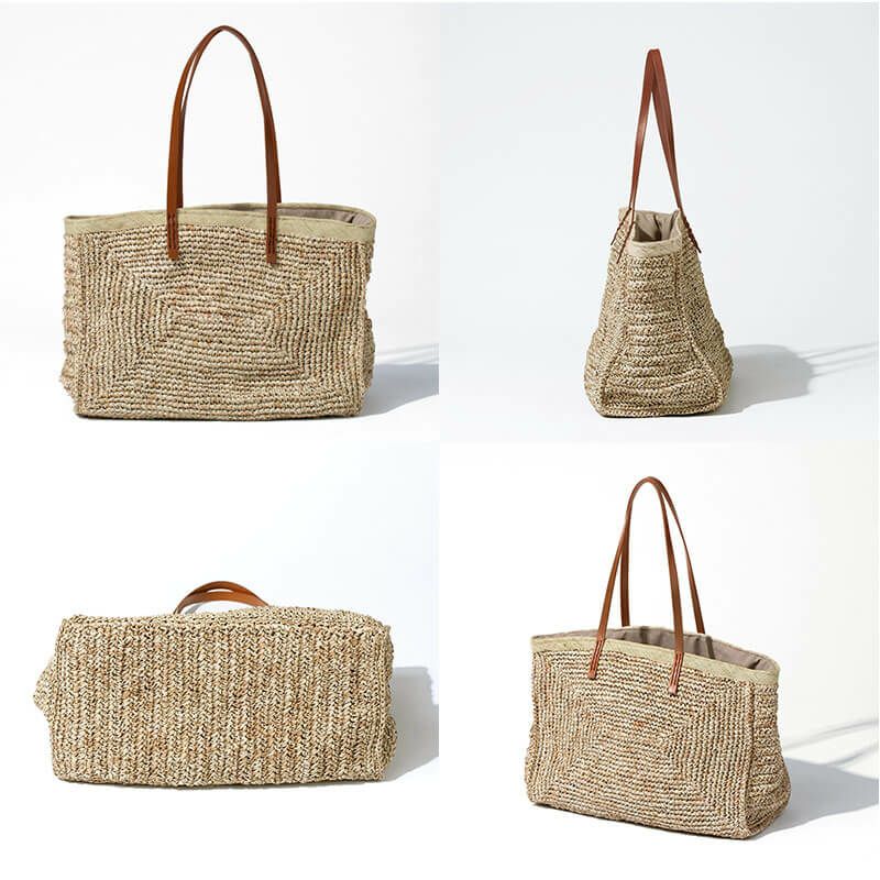  かごバッグ ショルダーバッグ 　ラフィア天然素材×本牛革 Canetta カネッタMサイズ 