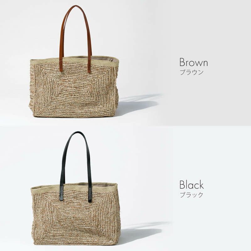  かごバッグ ショルダーバッグ 　ラフィア天然素材×本牛革 Canetta カネッタMサイズ 