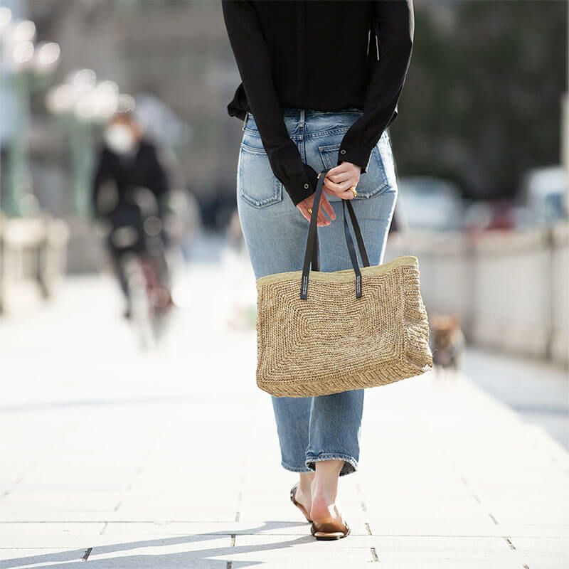  かごバッグ ショルダーバッグ 　ラフィア天然素材×本牛革 Canetta カネッタMサイズ 