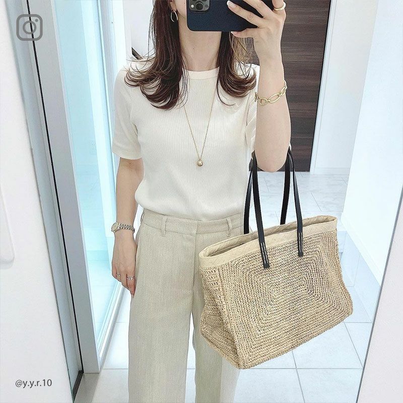  かごバッグ ショルダーバッグ 　ラフィア天然素材×本牛革 Canetta カネッタMサイズ 