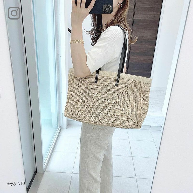  かごバッグ ショルダーバッグ 　ラフィア天然素材×本牛革 Canetta カネッタMサイズ 