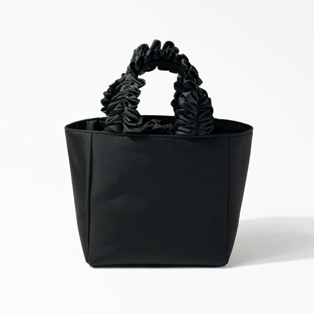 フリルハンドル　トートバッグ　リフカナイロン Sサイズ ブラックブラック