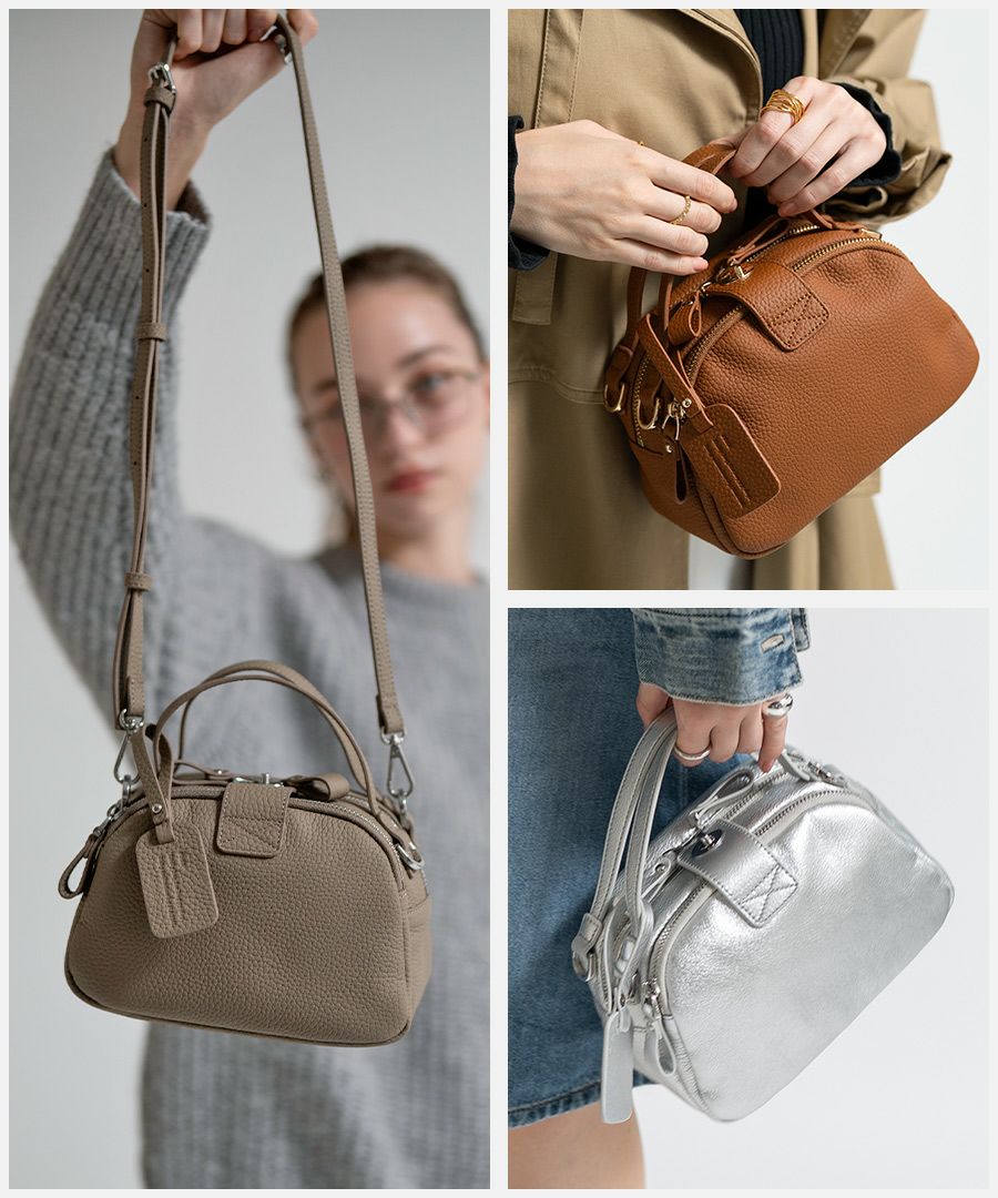 ショルダーバッグ レディース 斜めがけ ボストンバッグ 2way 大人 ワンマイル 小さめ 本革 牛革 バッグ レザー Baby Loche ベイビーロシェ トープ