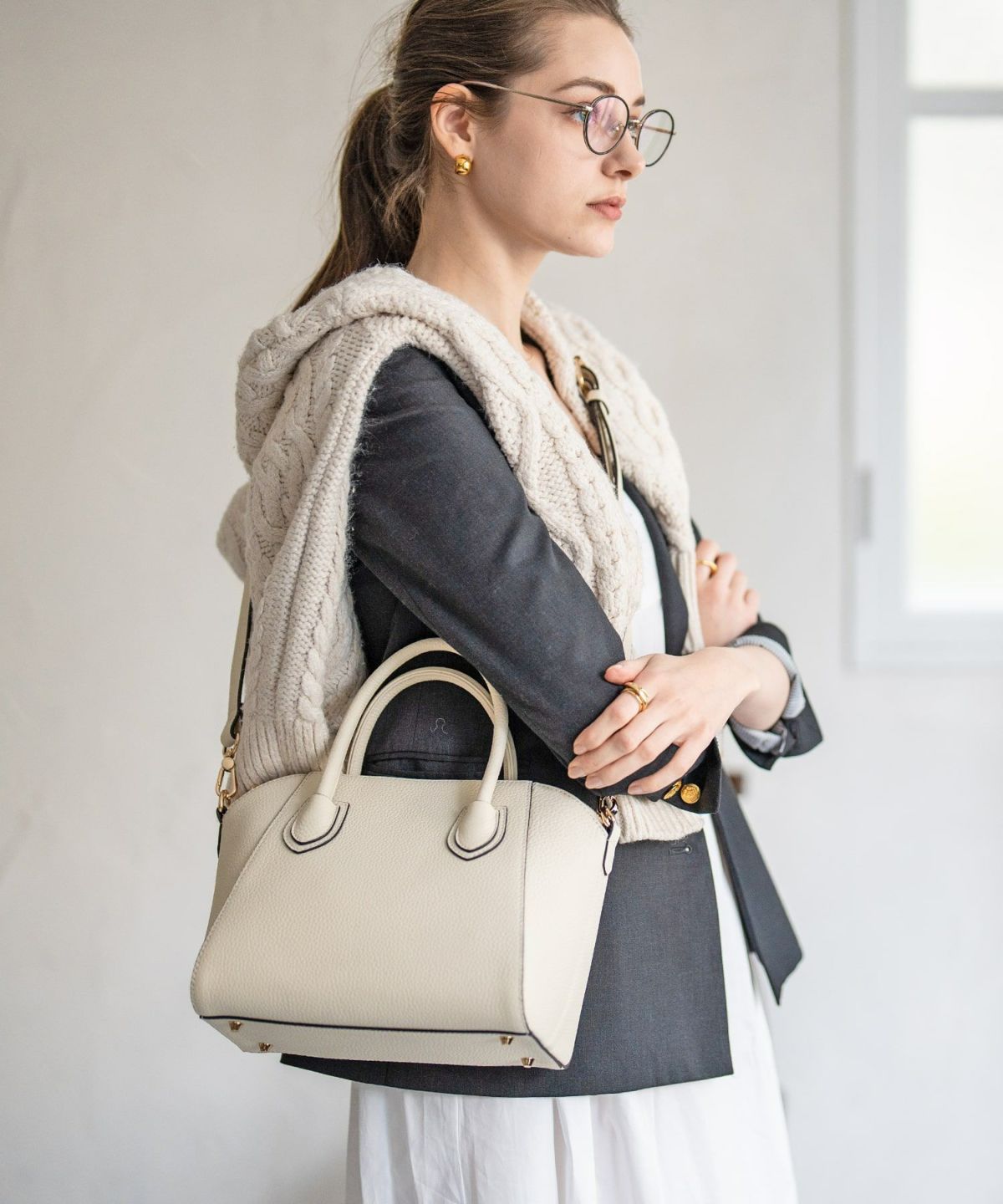 ショルダーバッグ 2Way 本革 型押し Shiena シエナMサイズ