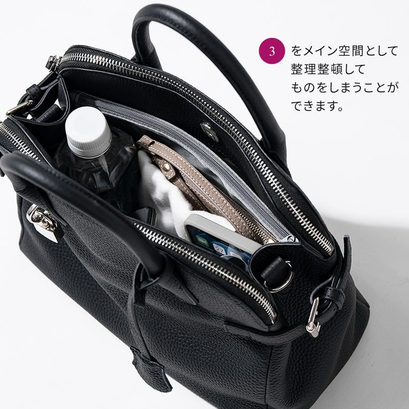2way ショルダーバッグ ハンドバッグ レディース ファスナー付き 本革 トートバッグ【 Orietto オリエット 】 ブラック
