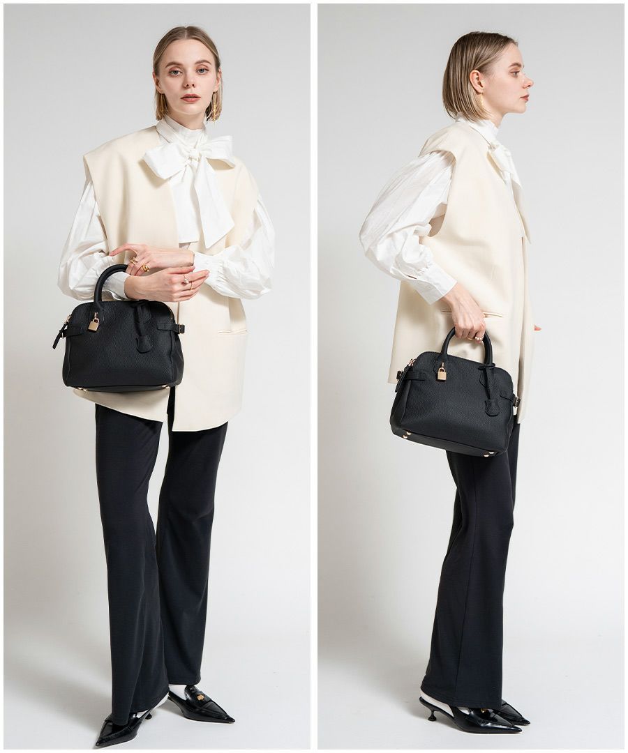 2way ショルダーバッグ ハンドバッグ レディース ファスナー付き 本革 トートバッグ【 Orietto オリエット 】 ブラック