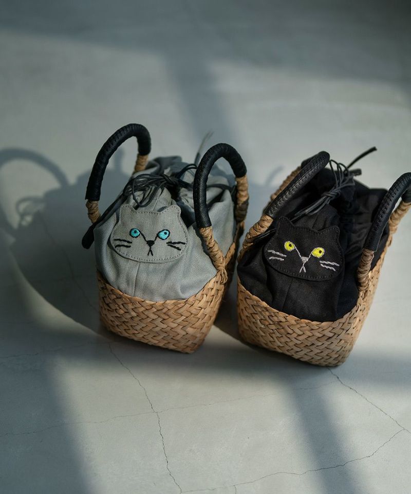 ねこ モチーフ 巾着 かごバッグ【Minetpanie ミネットパニエ】