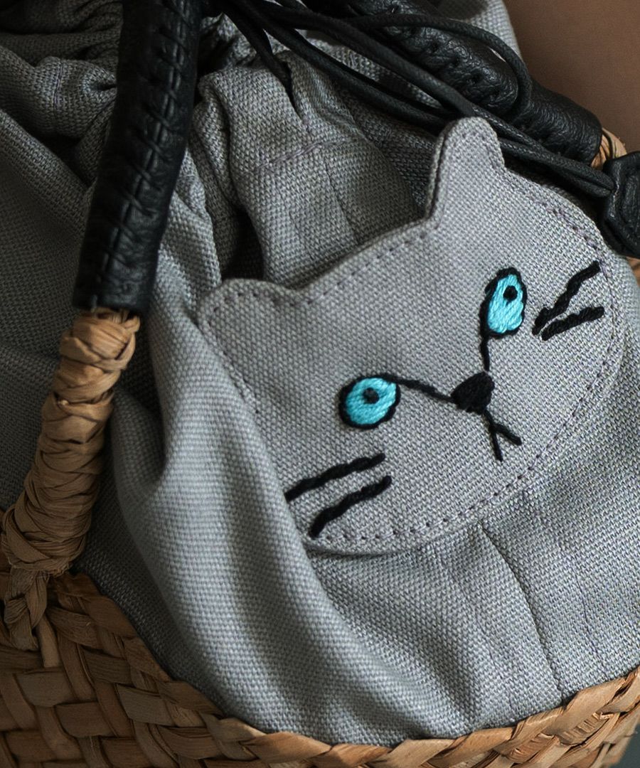 ねこ モチーフ 巾着 かごバッグ【Minetpanie ミネットパニエ】