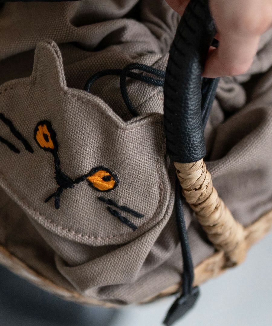 ねこ モチーフ 巾着 かごバッグ【Minetpanie ミネットパニエ】