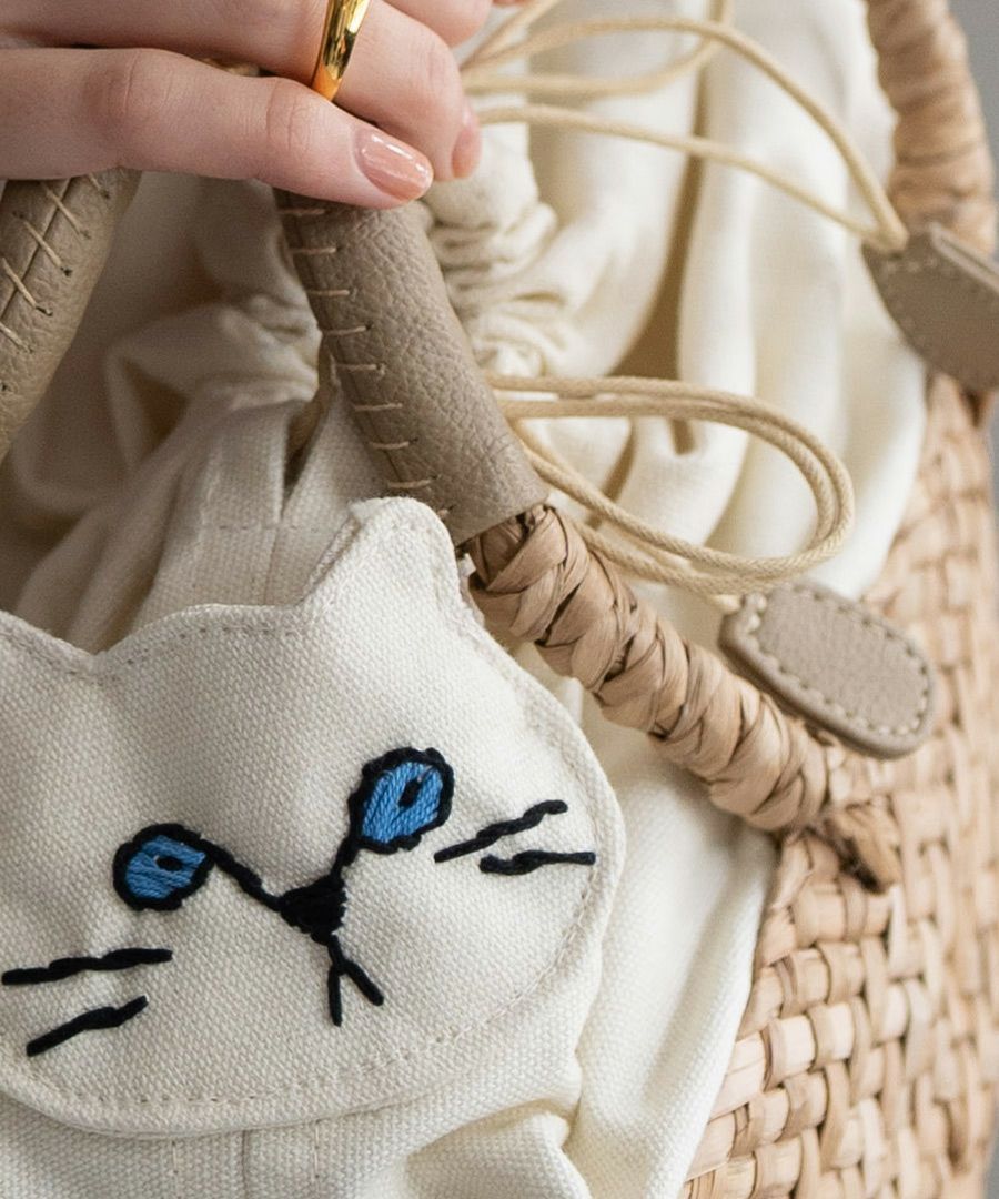 ねこ モチーフ 巾着 かごバッグ【Minetpanie ミネットパニエ】