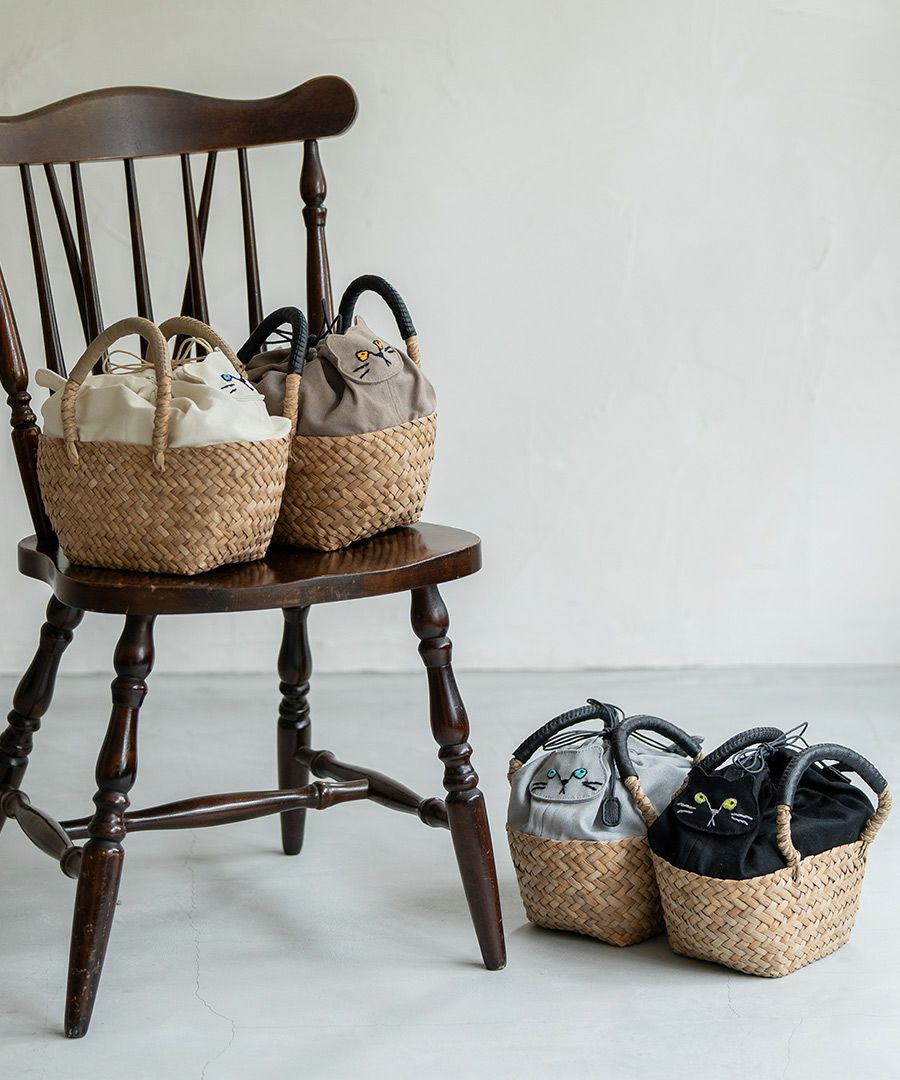 ねこ モチーフ 巾着 かごバッグ【Minetpanie ミネットパニエ】