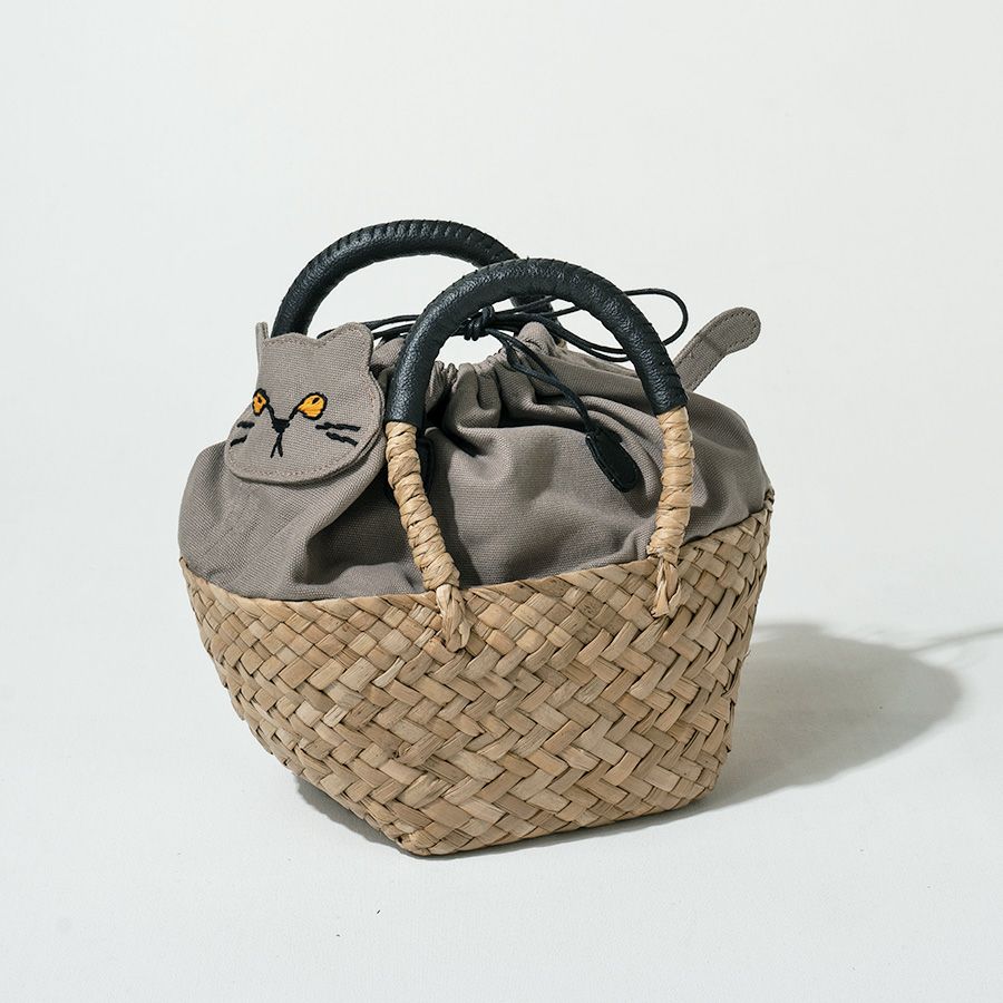 ねこ モチーフ 巾着 かごバッグ【Minetpanie ミネットパニエ】