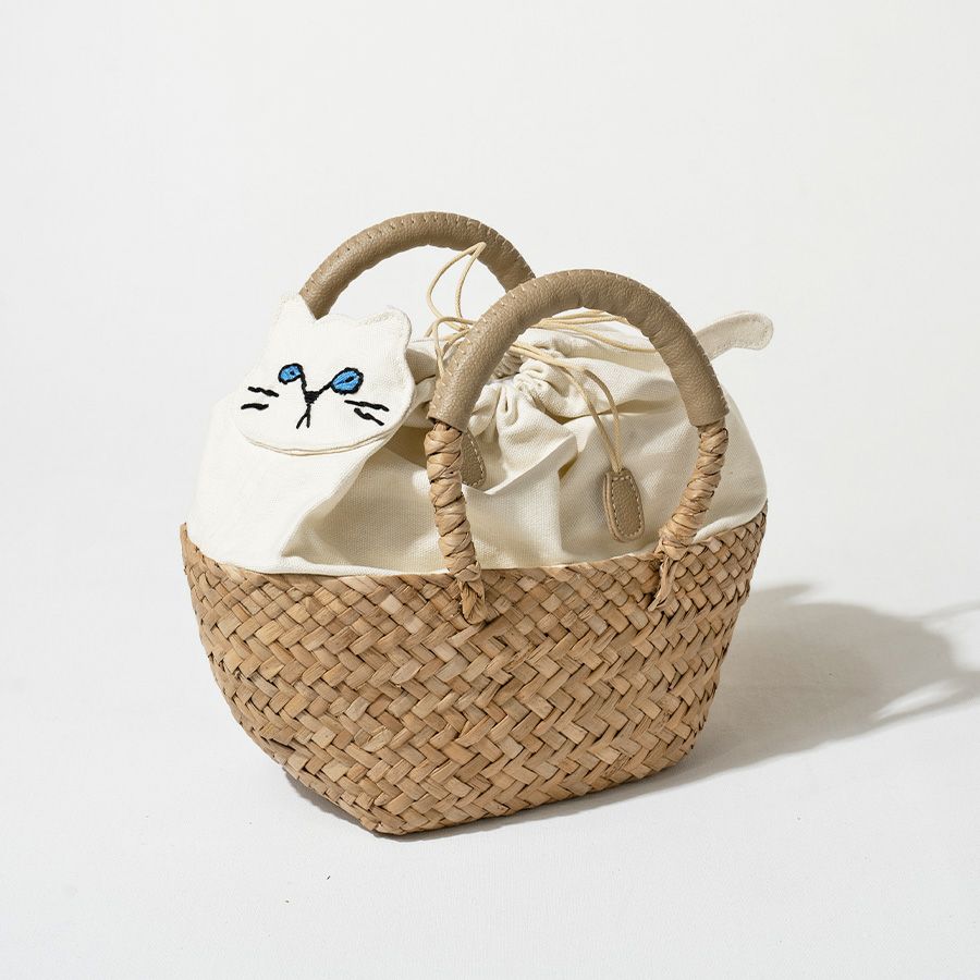ねこ モチーフ 巾着 かごバッグ【Minetpanie ミネットパニエ】