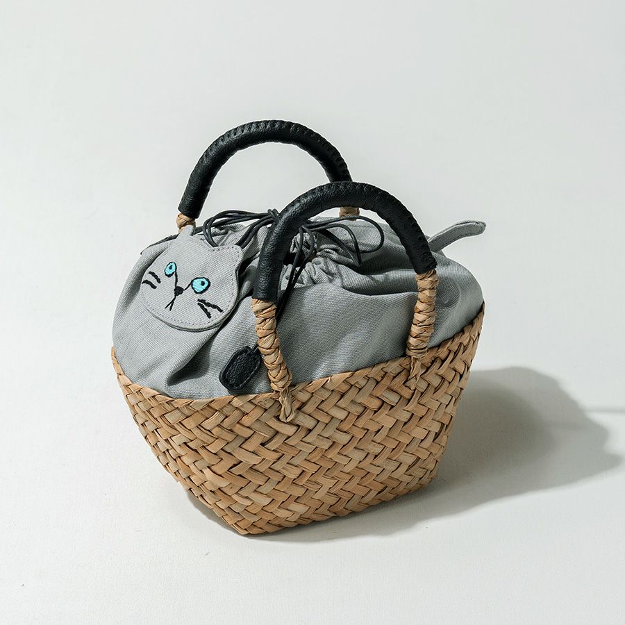 ねこ モチーフ 巾着 かごバッグ【Minetpanie ミネットパニエ】