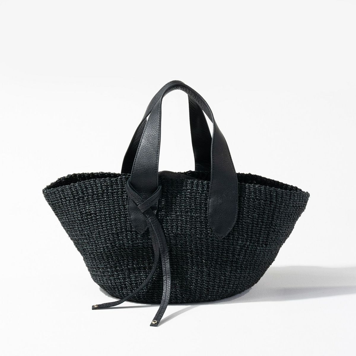 HAYNI別注 グローブレザーハンドル アバカ かごバッグ POMTATA ポンタタ かごバッグ ブラック×ブラック