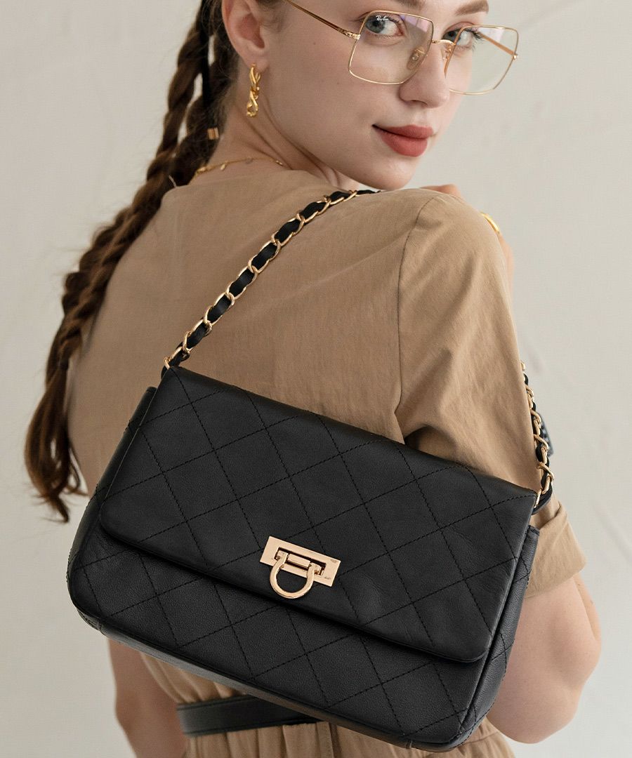 ショルダーベルト2種類付き キルティングチェーンバッグ Baldone バルドーネ Mサイズ【第2世代・改良版】