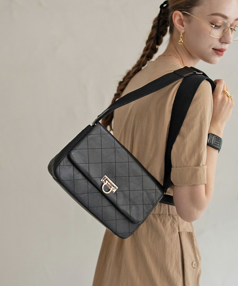 ショルダーベルト2種類付き キルティングチェーンバッグ Baldone バルドーネ Mサイズ【第2世代・改良版】