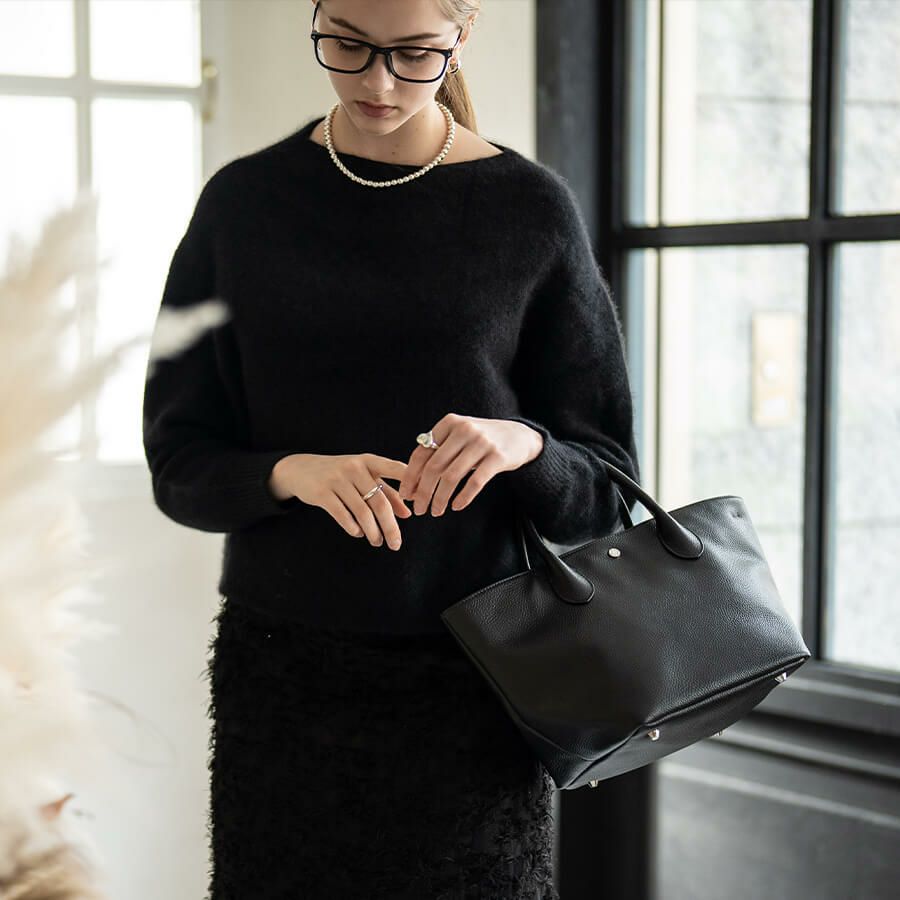 2way 本革舟形トートバッグ Parjone パルヨネ　ブラック