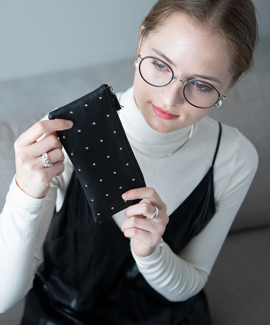 POMTATA ポンタタ ロングウォレット L字 長財布 ドットレザー