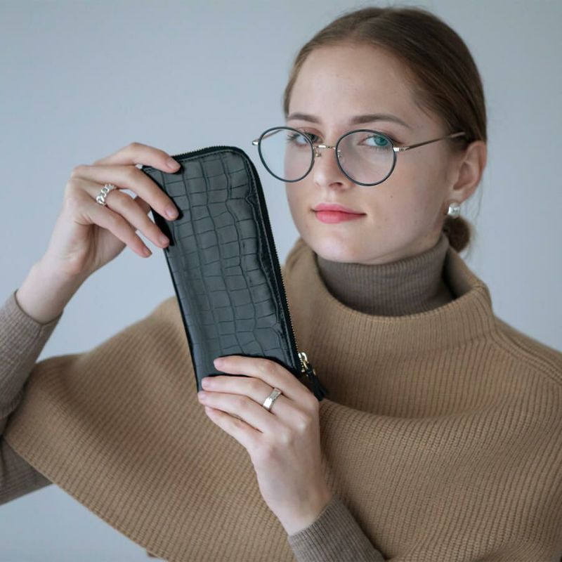 POMTATA ポンタタ ロングウォレット L字ファスナー長財布 クロコ型押し