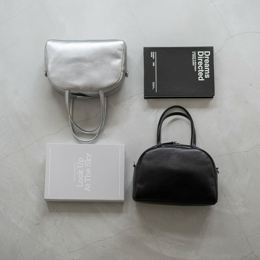 2way 日本製 ミニボストン ショルダーバッグ Emmel エメル シルバー ブラック