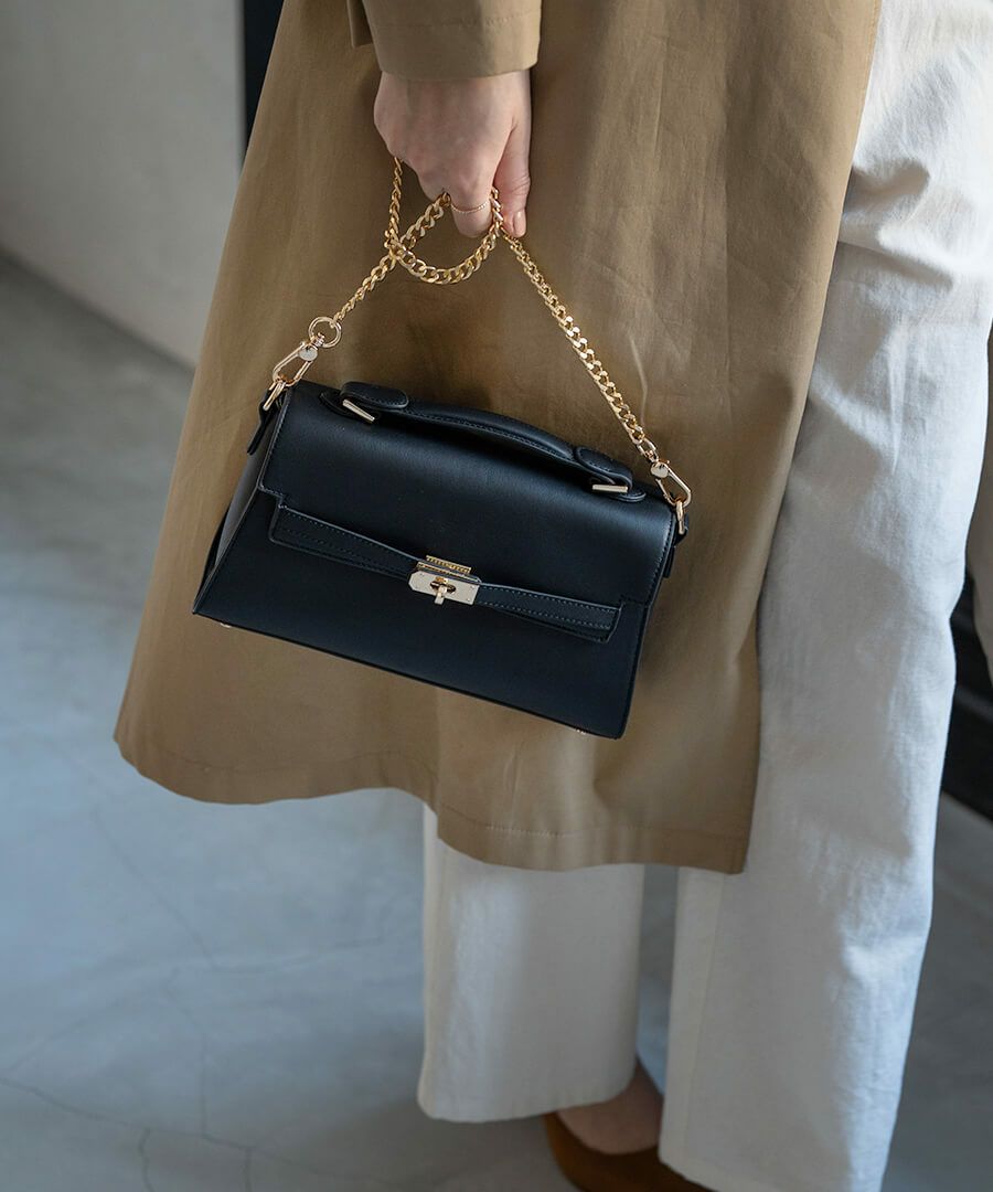 michanさんコラボ チェーン付属 3way ショルダーバッグ ハンドバッグ Linzy リンジー ブラック キャメル トープ