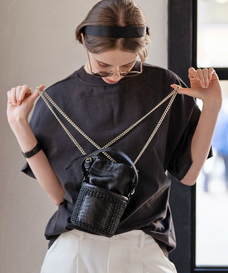 HAYNI別注 チェーンショルダー かごバッグ POMTATA ポンタタ ポケット付きかごバッグ