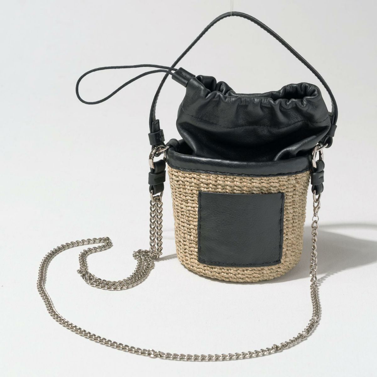 HAYNI別注 チェーンショルダー かごバッグ POMTATA ポンタタ ポケット付きかごバッグ ナチュラル×ブラック