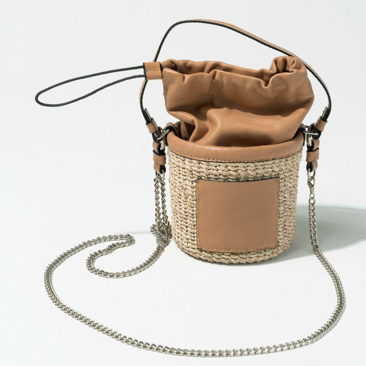 HAYNI別注 チェーンショルダー かごバッグ POMTATA ポンタタ ポケット付きかごバッグ ナチュラル×キャメル