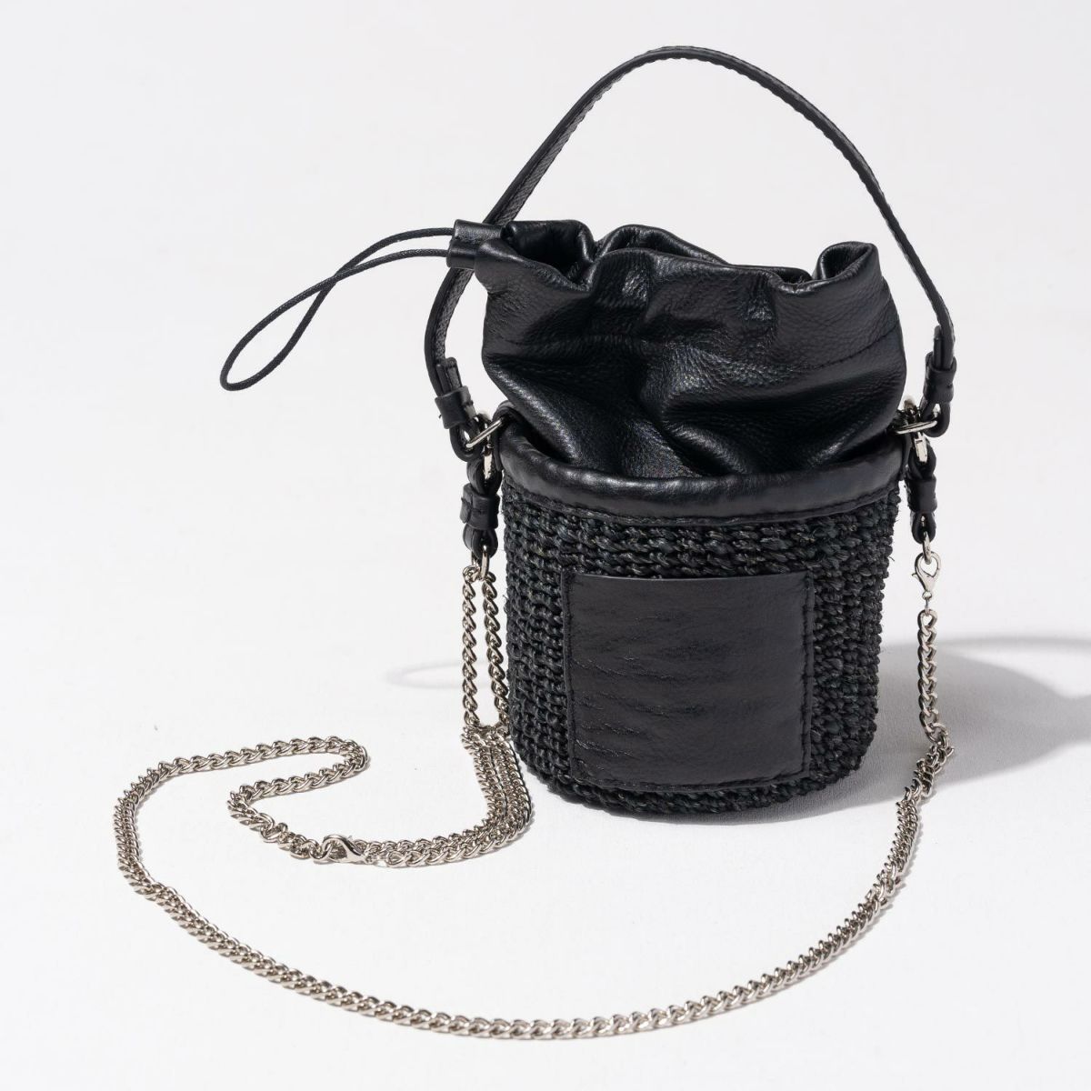 HAYNI別注 チェーンショルダー かごバッグ POMTATA ポンタタ ポケット付きかごバッグ ブラック×ブラック