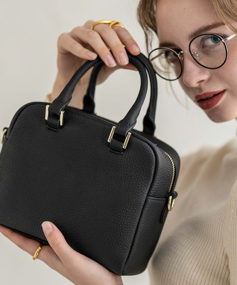 本革 2way スクエア ハンドバッグ ショルダーバッグ Carret カレ ブラック