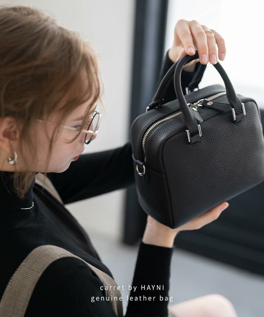 本革 2way スクエア ハンドバッグ ショルダーバッグ Carret カレ ブラック