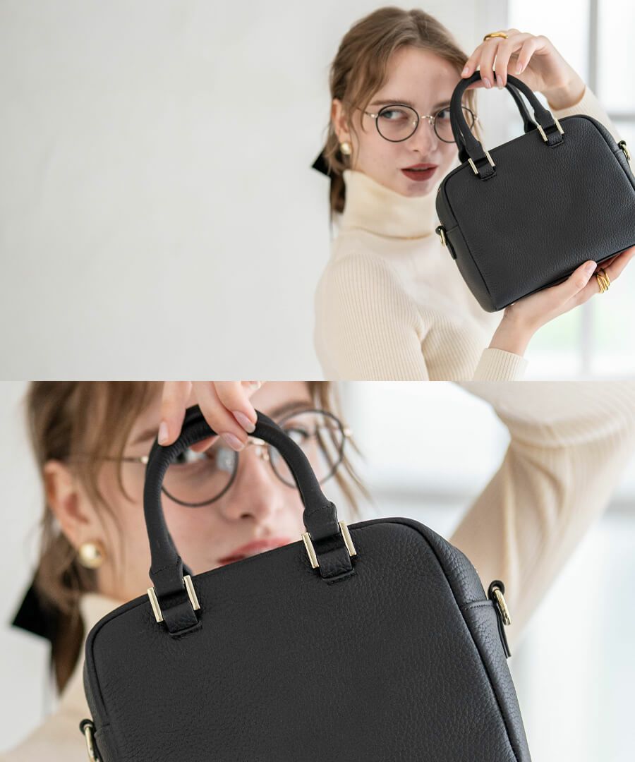 本革 2way スクエア ハンドバッグ ショルダーバッグ Carret カレ ブラック