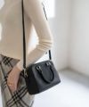 本革 2way スクエア ハンドバッグ ショルダーバッグ Carret カレ ブラック