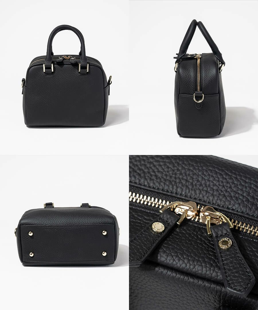 本革 2way スクエア ハンドバッグ ショルダーバッグ Carret カレ ブラック