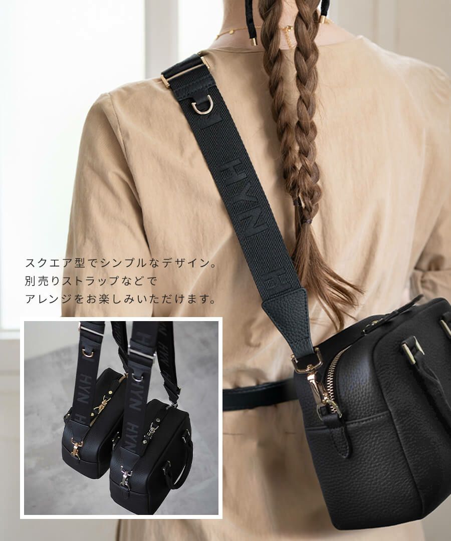 本革 2way スクエア ハンドバッグ ショルダーバッグ Carret カレ ブラック