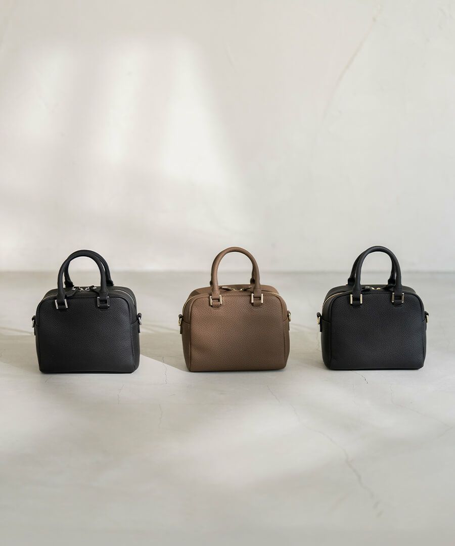 本革 2way スクエア ハンドバッグ ショルダーバッグ Carret カレ ブラック