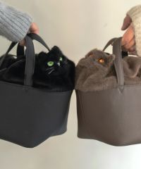 ねこモチーフ 本革 ファー ハンドバッグ Minetcuir ミネットキュイール クロ モカ