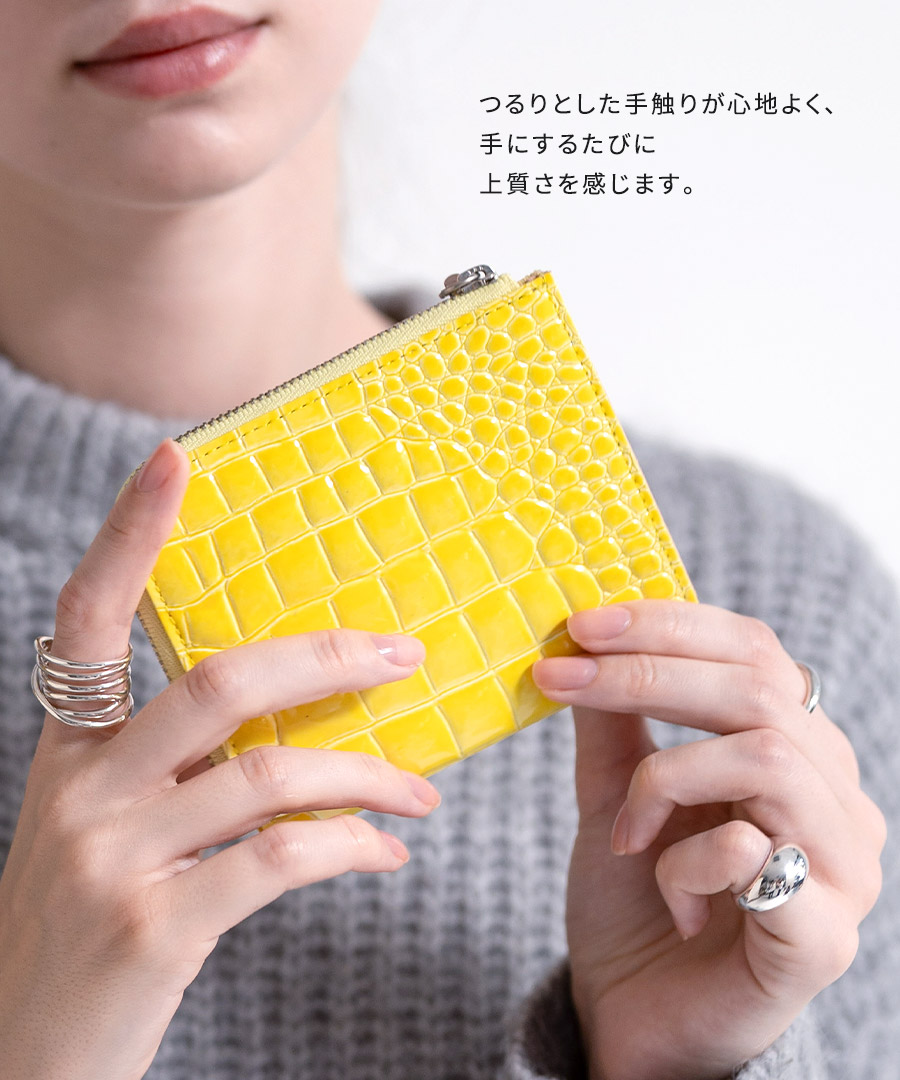 本革 L字ファスナー財布 POMTATA ポンタタ ウォレットL字ファスナーショートクロコ型押し 