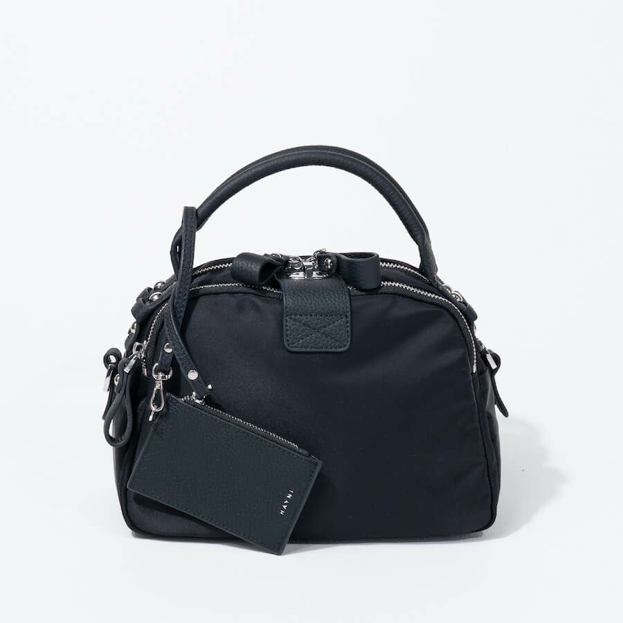 ナイロン 2way ショルダーバッグ ハンドバッグ 【 Nene Nylon Loche ネネナイロンロシェ 】ブラック(シルバー金具)