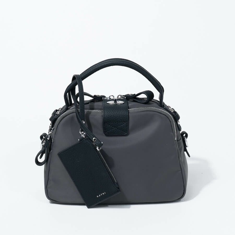 ナイロン 2way ショルダーバッグ ハンドバッグ 【 Nene Nylon Loche ネネナイロンロシェ 】 グレーブラック(シルバー金具)
